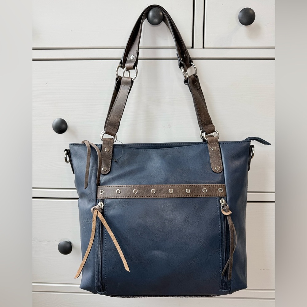 Gun Tot'n Mama's Concealed Carry Brown Indigo Leather Handbag Purse GTM122